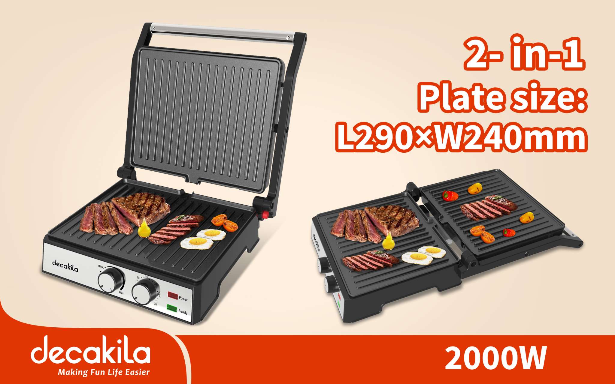 Grill A Viande DECAKILA KEEC079M 2000W – Chrome