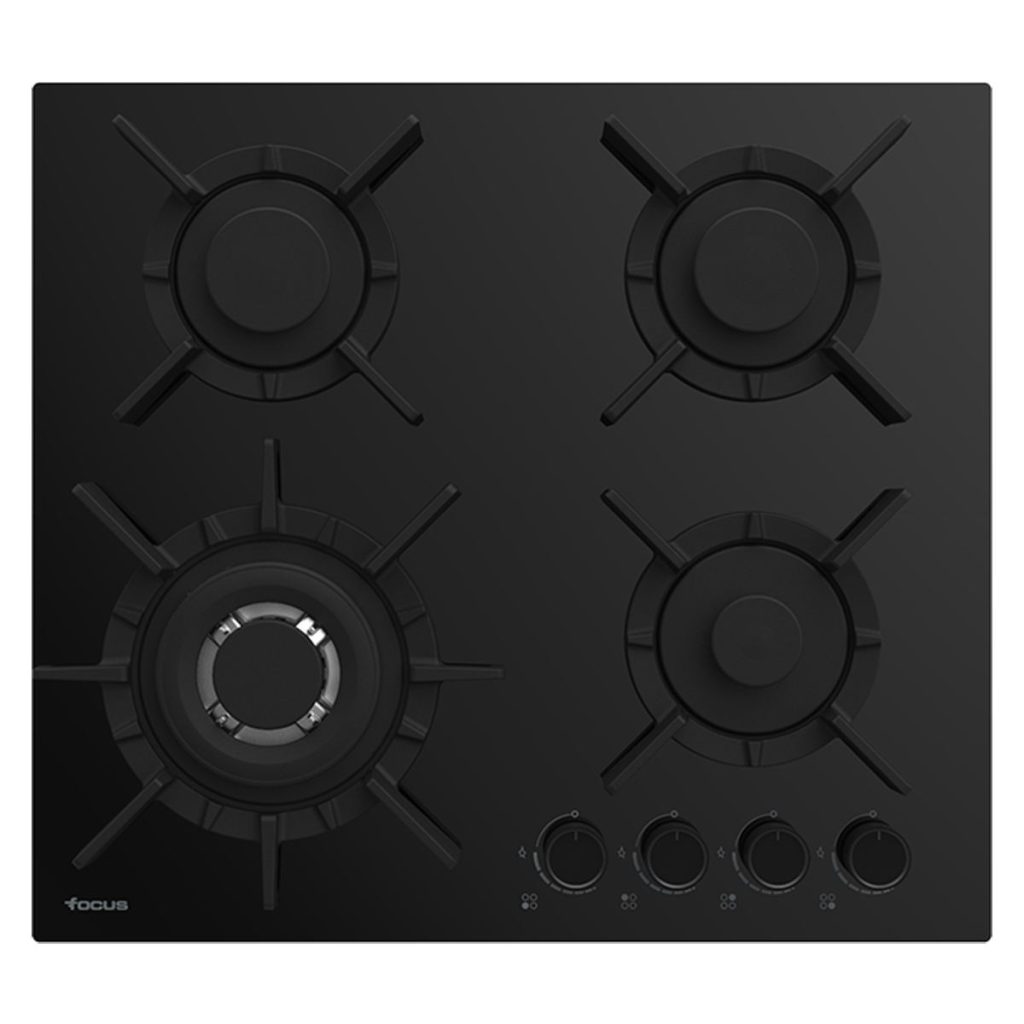 Plaque de cuisson Focus F.4015BS gaz 4 feux 60 cm verre noir