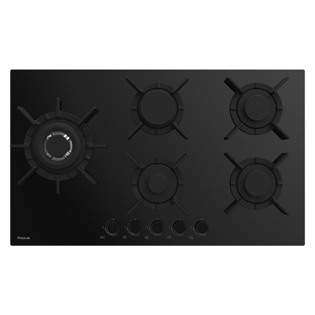 Plaque de cuisson Focus F.80179BS gaz 5 feux 90 cm verre noir