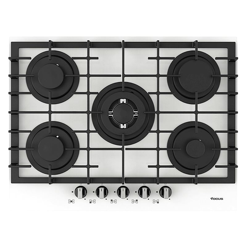 Plaque de cuisson Focus F.406W gaz 5 feux 70 cm verre blanc