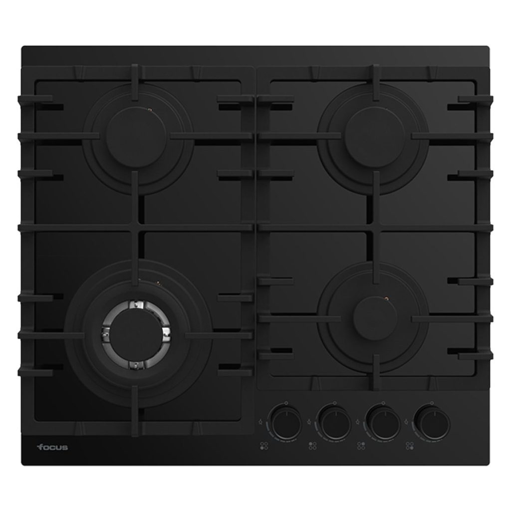 Plaque de cuisson Focus F.8005BS gaz 4 feux 60 cm verre noir