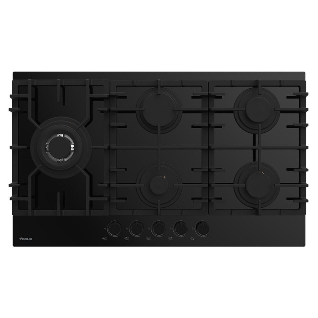 Plaque de cuisson Focus F.8009BS gaz 5 feux 90 cm verre noir