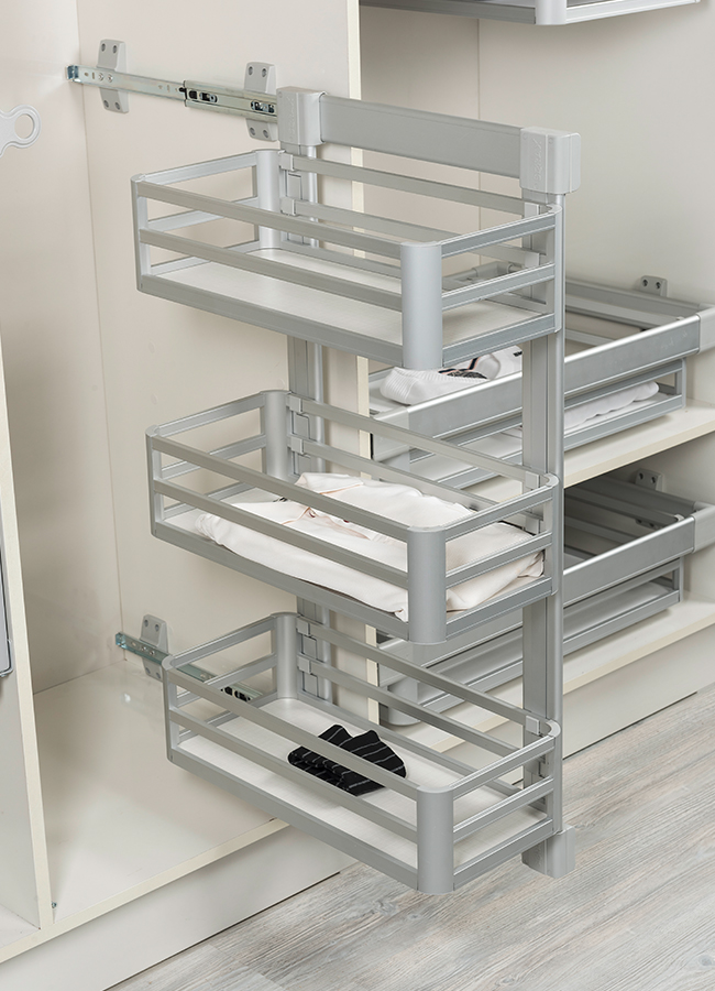 Colonne porte-vêtements aluminium 3 paniers gauche Starax S-6271