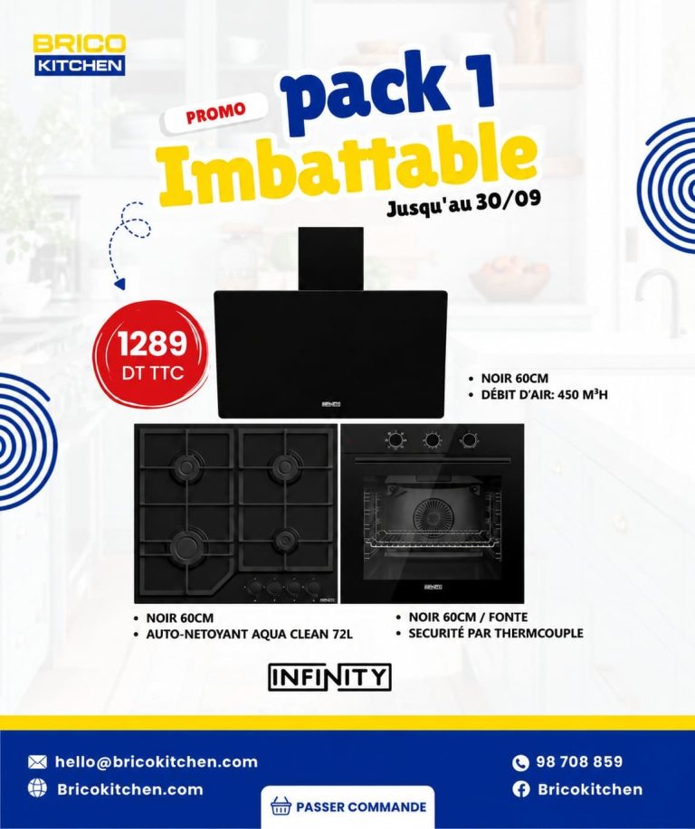 Pack Infinity 1 – Hotte + Plaque Gaz + Four Encastrable – Noir