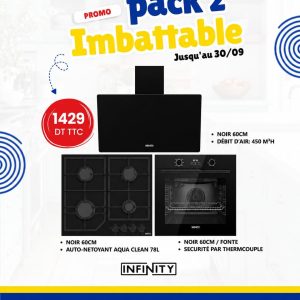 Pack Infinity 2 – Hotte + Plaque Gaz + Four 78 L – Noir
