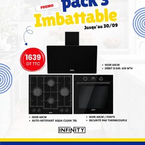 Pack Infinity 3 – Hotte + Plaque Gaz + Four Encastrable Premium – Noir