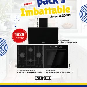 Pack Infinity 3 – Hotte + Plaque Gaz + Four Encastrable Premium – Noir