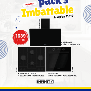 Pack Infinity 3 – Hotte + Plaque Gaz + Four Encastrable Premium – Noir